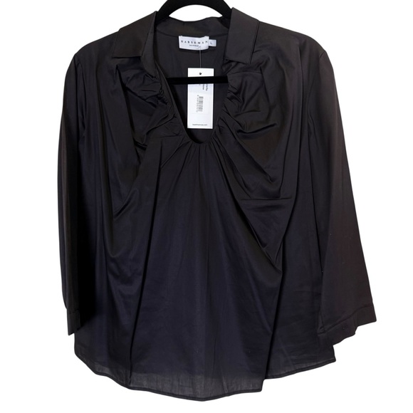 Harshman Tops - Harshman Nerello Women's Ruched Scoop-Neck Cotton Blouse sz L